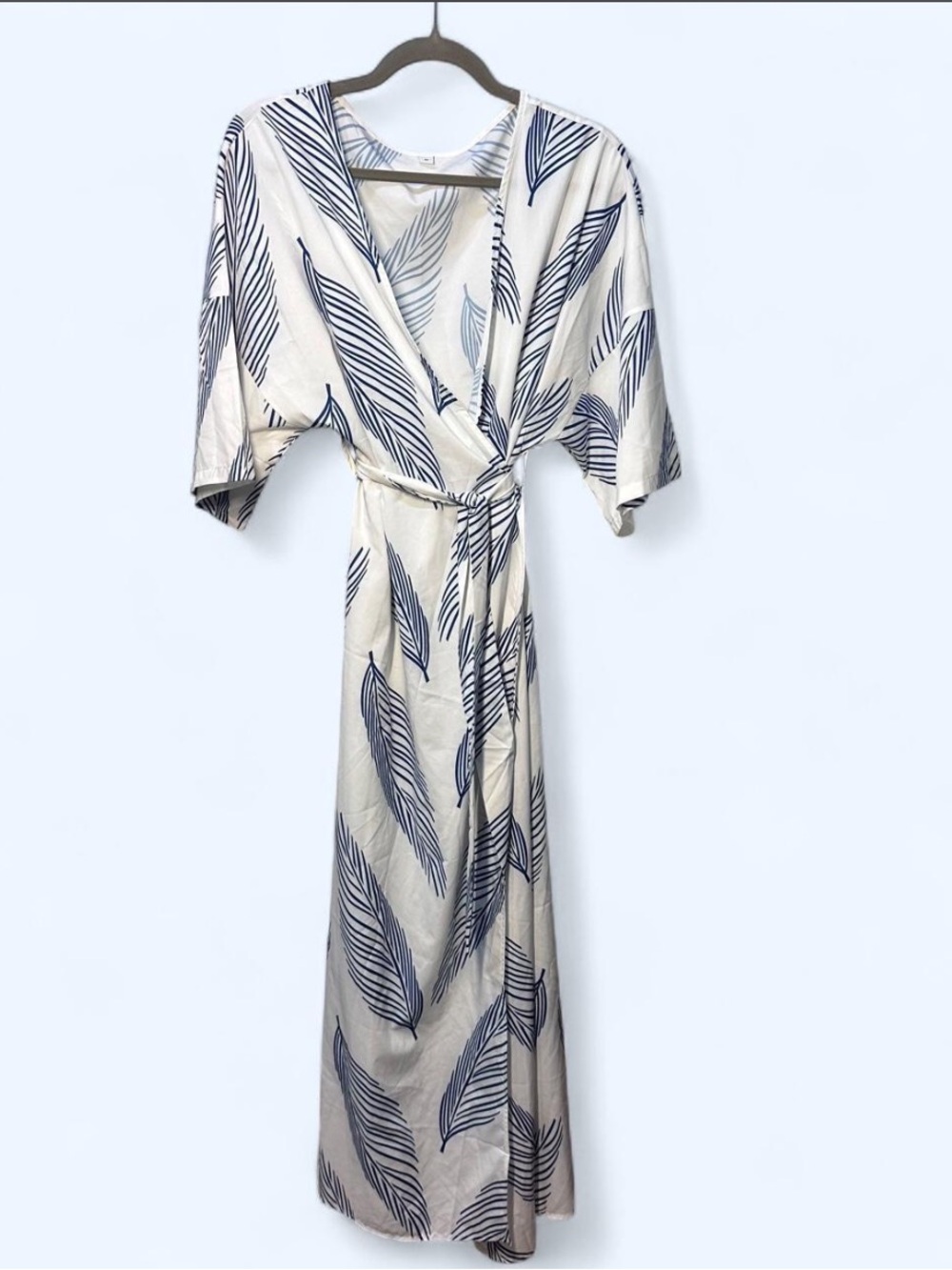Cream Wrap Maxi Dress with Navy Leaf Print
